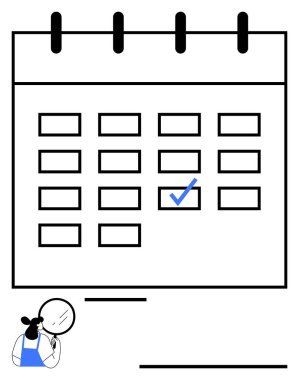 Denetimli tarihli bir takvim, üzerinde çalışan bir kişiyle eşleştirildi ve programa odaklanılmasını öneriyor. Organizasyon, planlama, yönetim, verimlilik, hatırlatmalar, etkinlikler için ideal hedef belirleme. Düz