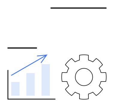 İlerleme, gelişme, gelişme ve optimizasyonu temsil eden yukarı doğru ok ile bir çubuk grafiğinin yanında vites. İş, teknoloji, analitik yenilik üretkenlik ve strateji için idealdir. Düz