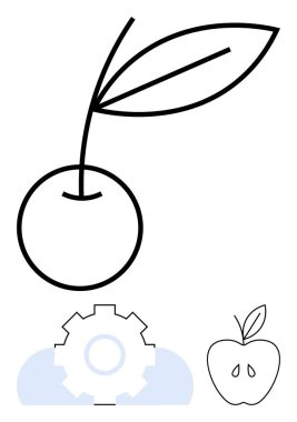 Yapraklı, elmalı ve vitesli kiraz hatları. Sürdürülebilirlik, yenilik, tarım, teknoloji, ekoloji eğitimi verimlilik temaları için idealdir. Düz basit metafor