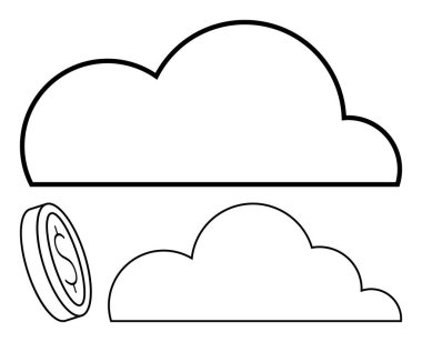 İki ana hatlı bulut ve bir sikke bulut hesaplamasını, veri depolamasını, dijital ekonomiyi, online tasarrufu ve finansal teknolojiyi sembolize eder. Teknoloji, finans, yenilik, ekonomi interneti için ideal