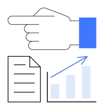 Sağ elini bir belgenin üstüne koyup yukarı doğru ok ile çiziyor. İş stratejisi, ilerleme, veri analizi, rapor, yön, odaklanma, takım çalışması kavramları için ideal düz bir metafor