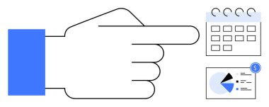 Zamanlama, analiz ya da teslim tarihlerini belirten para birimiyle takvim ve mali tabloya bakan vektör el. Planlama, organizasyon, finansman, üretkenlik ve finans stratejisi için ideal