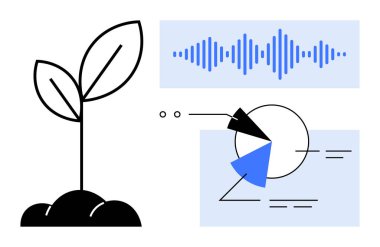 Topraktan çıkan bitki pasta grafiği, ses dalgası ve görselleştirme veri içgörüsü. Yenilik için ideal, sürdürülebilirlik, analitik, büyüme, doğa, ilerleme veri görselleştirme düzlüğü