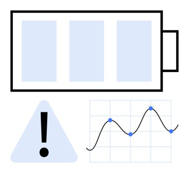 Pil seviyesi göstergesi, uyarı işareti ve performans grafik takip gücü kullanımı. Teknoloji, enerji, verimlilik, sürdürülebilirlik, veri uyarı sistemleri verimliliği için idealdir. Düz basit metafor