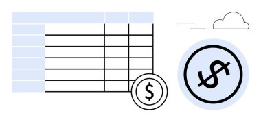 Dolar simgesi taşıyan finansal organizasyonun hesap tablosu. Muhasebe, bütçe, veri analizi, ekonomik planlama, para yönetimi, iş finansmanı, düz bir metafor için ideal