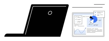 Bilgisayarda grafikler, pasta grafikleri ve uyarılarla analitik gösterge paneli var. Veri analizi, iş anlayışı, teknoloji, üretkenlik, dijital strateji, sanal öğrenme ve basit şeyler için ideal