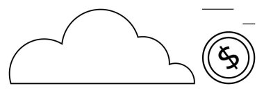 Bulut anahatları, bulut hesaplamasını ve karlılığı sembolize eden bir doların yanında. Finans, teknoloji, yenilik, tasarruf, hız, iş büyümesi, çevrimiçi hizmetler için ideal. Düz basit metafor