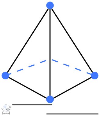Mavi noktalı siyah piramit yapısı, katı ve kesik çizgiler. Geometri, yapı, bağlantı, ağ, tasarım, simetri eğitimi için idealdir. Düz basit metafor