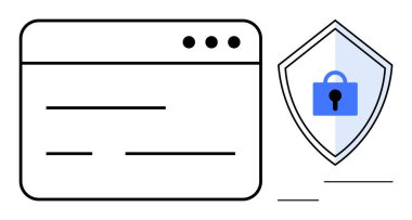 Veri koruması ve siber güvenliği vurgulayan kilitli bir web sayfası penceresi ve kalkanı. Çevrimiçi güvenlik, veri gizliliği, bilgi güvenliği, İnternet koruması, web şifrelemesi, siber güvenlik için ideal