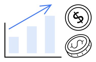 Dolar paralarının yanında yukarı doğru ok olan bar tablosu büyüme, zenginlik ve başarıyı gösteriyor. İş, finans, ekonomi, yatırım, istatistik planlama karı için idealdir. Düz basit metafor