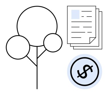 Kağıt ve dolar simgesi ile büyümeyi temsil eden soyut ağaç. İş, yatırım, tasarruf, bütçe planlaması, finans eğitimi, karlılık, ekonomik sürdürülebilirlik için idealdir. Düz basit