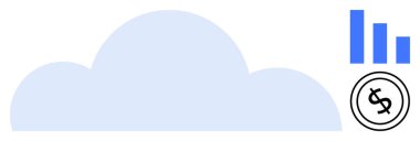 Bulut amblemi ve bar grafiği artan performansı gösteriyor ve dolar işareti de finansal büyümeyi gösteriyor. Veri analizi, bulut hesaplama, finans, işletme, teknoloji, yatırım, dijital