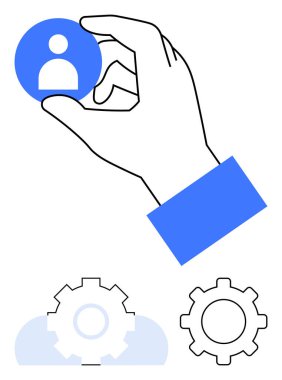 El ele tutuşan kullanıcı simgesi yukarıda özelleştirme, kullanıcı yönetimi ve işlem optimizasyonunu temsil ediyor. Takım çalışması, yazılım kurulumu, dijital araçlar, HR sistemleri, kişiselleştirme için ideal