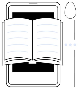 Geleneksel okuma ve dijital platformların karışımını temsil eden açık bir kitap. Eğitim, e-öğrenim, teknoloji, yenilik, öğrenme araçları, yayıncılık, düz basit