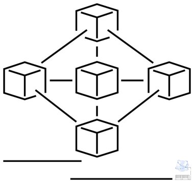 Birbirine bağlı küpler bir engelleme ağı ve veri paylaşımını gösteriyor. Teknoloji, bağlantı, sistem tasarımı, dijital işlemler, ademi merkeziyetçi platformlar, iletişim için ideal, düz basit metafor