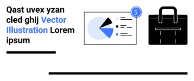 Veri tablosu, mavi dolar işareti, siyah evrak çantası. Finans, veri analizi, iş, pazarlama, strateji, ekonomik büyüme için ideal basit iniş sayfası