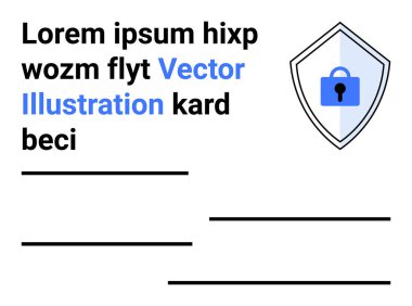 Veri korumasını temsil eden kilit simgesine sahip kalkan, kişiselleştirme için metin yer tutucuları ile birlikte. Siber güvenlik, veri güvenliği, çevrimiçi koruma, gizlilik çözümleri, modern tasarım, web