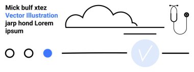 Şekillendirilmiş soyut elementler arasında bir bulut çizgisi, dairesel şekiller ve minimalist çizgiler vardır. Grafik tasarımı için ideal, modern sanat, web tasarımı, markalaşma, teknoloji sağlık eğitimi. İniş sayfası