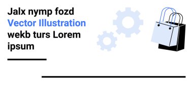 Alışveriş torbaları, perakende ve teknoloji arasındaki sinerjiyi sembolize eden dönen viteslerin yanına konur. E-ticaret, yenilik, perakende, otomasyon, tüketici eğilimleri, lojistik, düz iniş sayfası afişi için ideal