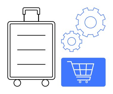Viteslerin yanında bavul yuvarlamak ve alışveriş arabası seyahat lojistiği, e-ticaret ve verimliliği vurguluyor. Seyahat, alışveriş, otomasyon, planlama, organizasyon hizmeti yeniliği için idealdir. Düz