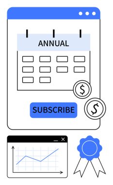 Yıllık plan takvimi, abonelik çağrısı, ödeme paraları, analitik çizelgesi, ödül rozeti. Finans, planlama, pazarlama, üretkenlik, başarı iş büyümesi hedefleri için idealdir. Düz