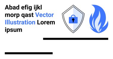 Kilitli bir kalkan, koruma için canlı mavi bir alevin yanında güvenliği simgeliyor. Siber güvenlik, veri koruması, sigorta, güvenlik, güvenlik duvarı, sistem izleme, düz iniş için ideal