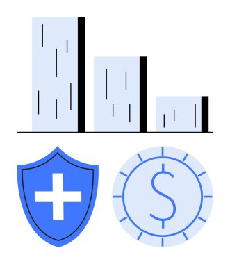 Çubuk grafik, sağlık kalkanı ve para birimi parasıyla birlikte büyüme veya azalma eğilimlerini gösteriyor. Mali analiz, sağlık sigortası, yatırım planları, iş stratejisi ve ekonomik araştırma için ideal
