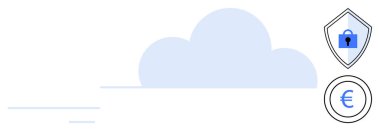 Üzerinde asma kilit ve avro işareti olan bir bulut simgesi. Siber güvenlik, bulut bilgisayarı, finansal güvenlik, veri koruması, fintech, çevrimiçi bankacılık, güvenli işlemler için ideal