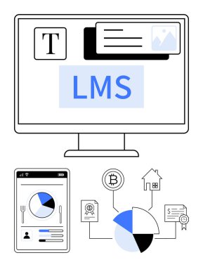 LMS metni, dokümanları ve analitik görüntüleyen mobil uygulaması olan bir bilgisayar. Çizelgeler, engelleme zinciri ve sertifikalar. Eğitim, analitik, teknolojik yenilik ve e-öğrenme sektörü için ideal