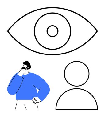 Büyük göz ve kullanıcı unsurları dışında düşünen minimalist bir insan. Analiz, görüş, içgörü, yaratıcılık, kimlik, gözlem ve içgözlem için ideal. Düz basit metafor