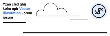 Bulut şekli, daire şeklinde dolar simgesi, yatay çizgiler, yer tutucu metin. Finans, bulut hesaplama, tasarruf, çevrimiçi hizmetler, teknoloji minimal tasarım basit iniş sayfası