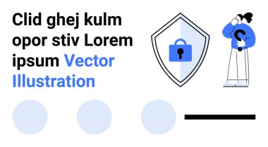Kilitli kalkan güvenli korumayı sembolize eder. Bireysel soru işareti kafa karışıklığını ya da soruşturmayı temsil eder. Güvenlik, mahremiyet, sorun çözme, eğitim, farkındalık, yardım merkezi, daire