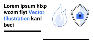Kilitli kalkanlar siber güvenliği simgeliyor. Alev de riski simgeliyor. Güvenlik, veri koruması, teknoloji, çevrimiçi güvenlik, güvenlik duvarı kavramları, risk yönetimi, düz iniş sayfası için ideal