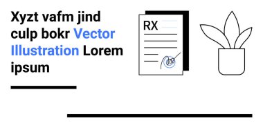 İmzalı RX kağıtları, saksıda dekoratif bitkiler, minimum tasarım çizgileri. Sağlık, ilaç, eczane, reçeteler, sağlık, klinik hizmetler için ideal bir iniş sayfası