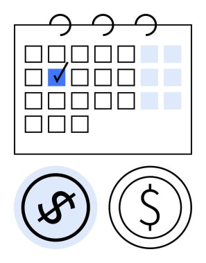 Belirlenmiş bir tarih ve iki dolar işaretli takvim ödeme planlama, teslim tarihleri ve finans organizasyonunu işaret ediyor. Bütçe, fatura, teslim tarihi, zaman çizelgesi ve finans için ideal