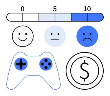 Oyun denetleyicisi, yüzlü mutluluk ölçeği, ilerleme çubuğu, ve para transferi kullanıcı deneyimi, değerlendirme ve ekonomik değer. Oyun, duygu, metrik geri bildirim finans puanı için idealdir