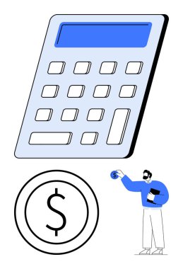 Dolar işaretli büyük boy hesap makinesi, mali analizci. Bütçe, muhasebe, yatırım, tasarruf, mali planlama, hesaplama işletme yönetimi için ideal. Düz basit metafor