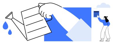 Damlacıkları sulamak bir büyüme konsepti olarak kullanılabilir. Büyüme grafiği olan kadın ilerleme ve başarıyı vurguluyor. İş için ideal, başarı, gelişme, büyüme, sürdürülebilirlik