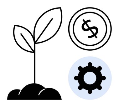 Saplama büyümeyi, madeni parayı ve verimliliği sembolize eder. Sürdürülebilirlik, yatırım, iş, yenilik, ekonomi girişimciliği gelişimi için idealdir. Düz basit