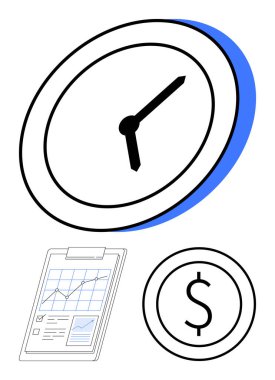 Saatin yüzü zamanı, yükselen eğilimli finansal grafiği ve dolar simgesi değeri simgeliyor. Program, planlama, üretkenlik, finans, yatırım ekonomisi işleri için ideal. Düz basit