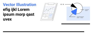 Çizgi grafikli pano, bölümlü dairesel çizelge, veri eğilimlerini vurgulayan soyut şekiller. Analiz, raporlama, istatistik, iş araçları, eğitim, araştırma ve basit