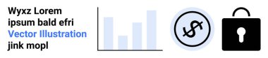 Çubuk grafik, dolar simgesi çevrildi ve asma kilit analitiği, finansmanı, güvenliği, gizliliği, korumayı, veri içgörüsünü sembolize ediyor. Teknoloji finansmanı için ideal siber güvenlik iş gizlilik politikaları