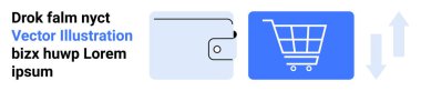 Cüzdan, mavi alışveriş arabası, işlemleri simgeleyen dikey oklar, ödeme akışı, e-ticaret, bütçe, iş, dijital ticaret. Fintech perakende uygulamaları basit iniş siteleri tasarlamak için ideal