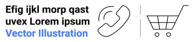 Telefon ahizesi ve alışveriş arabası simgeleri. Müşteri desteği ve e-ticareti temsil eden yer tutucu metin. Perakende, pazarlama, alışveriş, müşteri hizmetleri, iş, iletişim için ideal