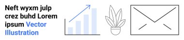 Yükselme eğilimi olan bar tablosu, saksı bitkisi ve zarf taslağı. Ticari büyüme, e-posta pazarlama, iletişim, finans, analitik, verimlilik düz iniş sayfası afişi için ideal