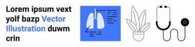 Ciğerlerin diyagramı anatomik detaylar, steteskop, sağlık konsepti için saksı bitkisi, modern sağlık araçları. Sağlık hizmetleri, eğitim, tanı, sağlık, önleme sağlık hizmetleri için ideal