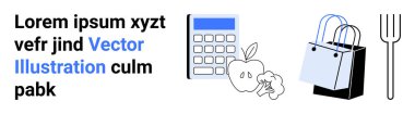 Elmaların, alışveriş çantalarının ve çatalın yanındaki hesap makinesi bütçe planlama, finansal organizasyon, market alışverişi, sağlıklı beslenme, perakende pazarlama, kaynak yönetimi, düz iniş sayfası.