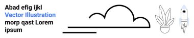 Parlak çizgileri olan bulut, roketatar ve geometrik saksı bitkisi. Yenilik, yaratıcılık, sürdürülebilirlik, minimalizm, teknolojik büyüme keşifleri için idealdir. Mükemmel düz iniş sayfası afişi