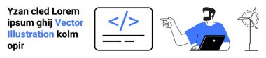 Geliştirici, bitişik rüzgar türbini ile ekrandaki kodu işaret ederek, teknolojiyi ve sürdürülebilirliği harmanlıyor. Kodlama, yenilik, enerji, takım çalışması, dijital araçlar, eko-teknoloji, düz iniş sayfası için ideal