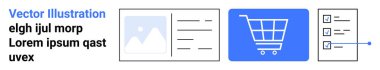 Alışveriş arabası ve kontrol listesi, ürün fotoğrafı ve metin elemanlarıyla birlikte. E-ticaret, çevrimiçi alışveriş, web tasarımı, UXUI, ürün yönetimi, dijital pazarlama, basit iniş sayfası için ideal